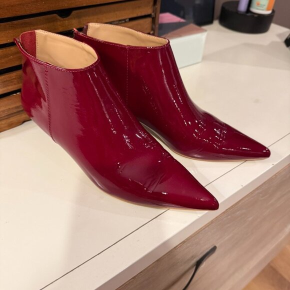 Women's Steve Madden Burgandy Kitten Heel Booties, Patent - Picture 4 of 6